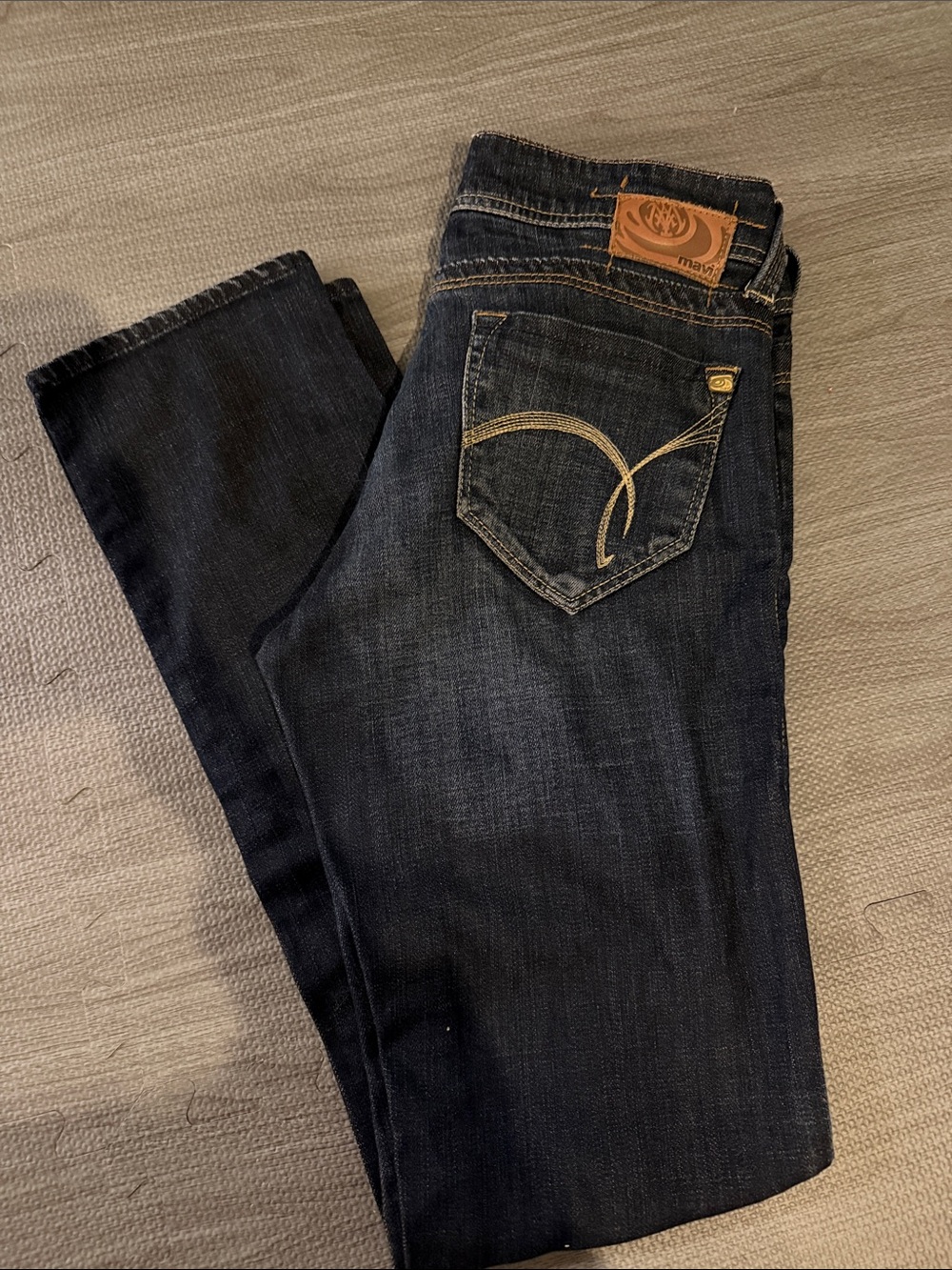 Mavi Straight Leg Jeans in Dark Blue with Contrast Stitching